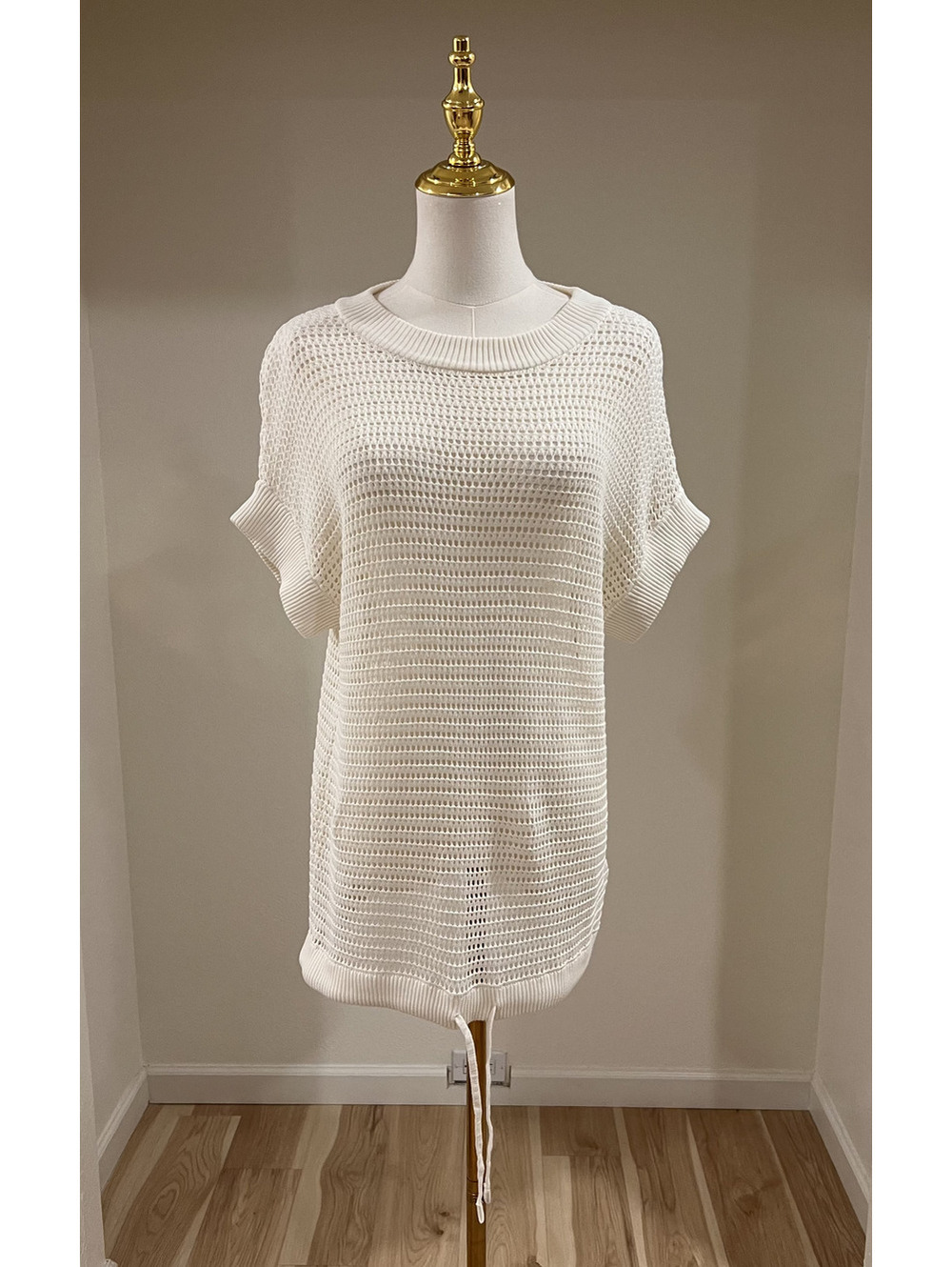 Varley Corvallis Open Knit Short Sleeve Sweater Egret White S